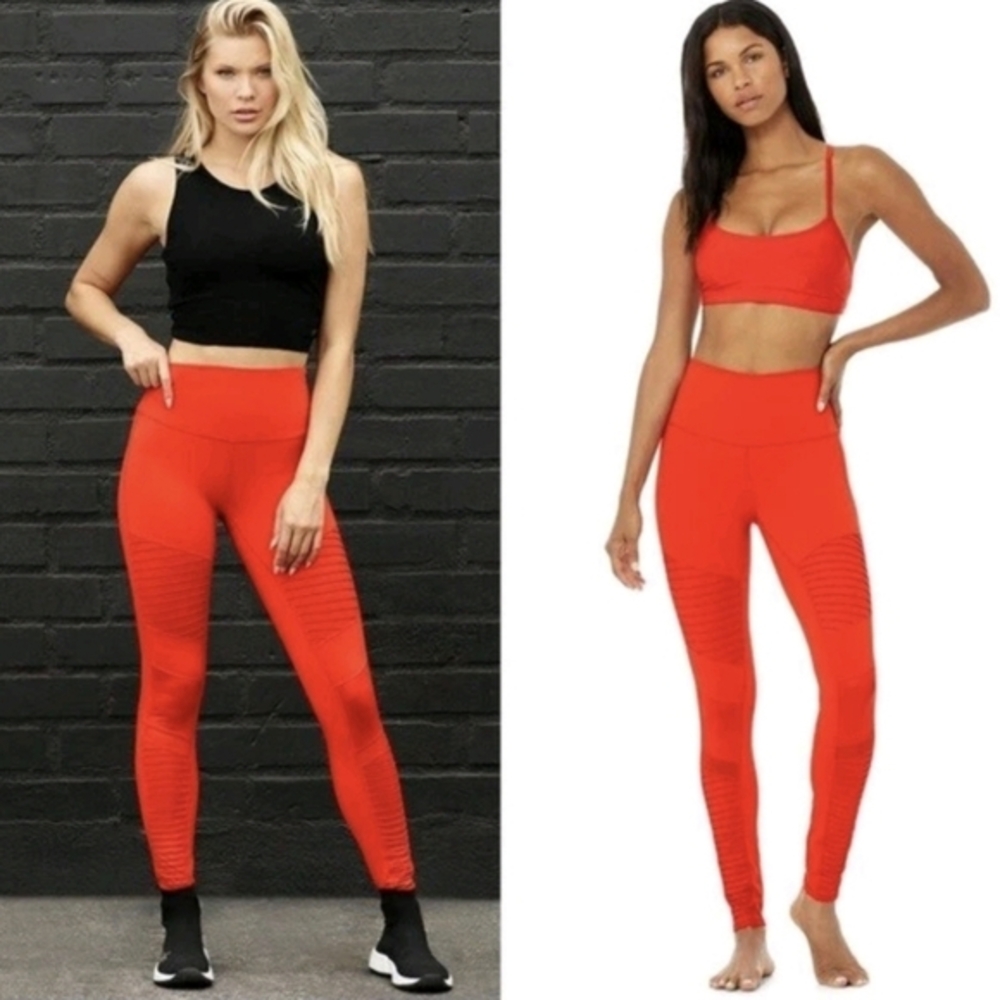 Alo Cherry Airbrush Moto High Rise Leggings Medium EUC
